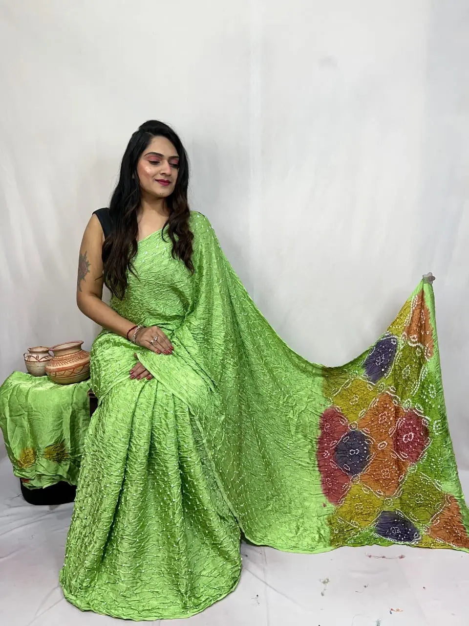 Pure Modal Silk Barik Bandhej Lagdi Pallu Bandhani Saree - Premium from Ethenika.com - Just INR 5990! Shop now at Ethenika.com