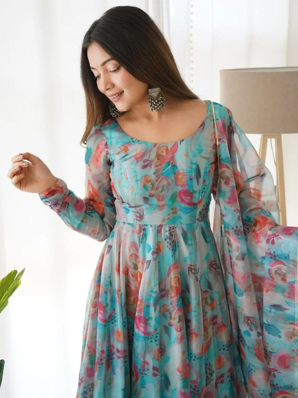 Organza Floral Digital Print Flair Dress Suit - Premium from Ethenika.com - Just INR 1590! Shop now at Ethenika.com