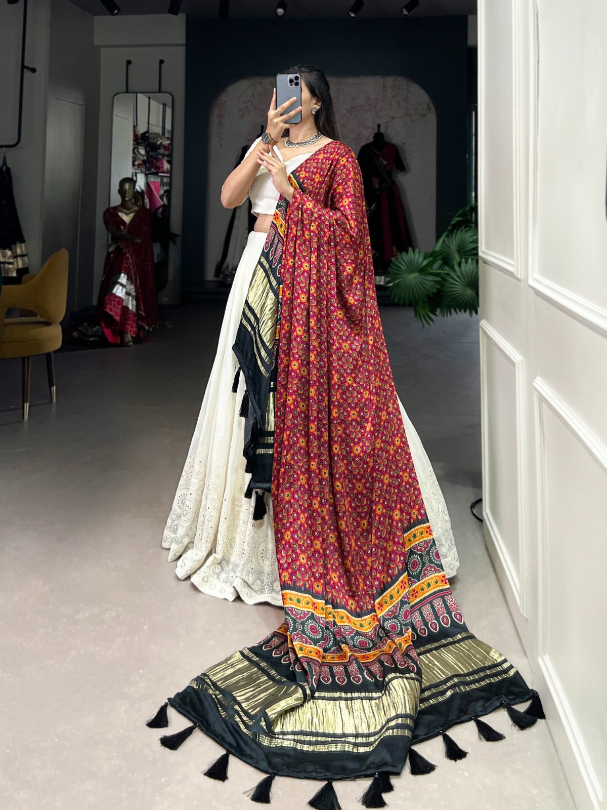 Ethenika Originals Georgette Lakhnavi Mirror work White Concept Chaniya Choli - Premium from Ethenika.com - Just INR 5990! Shop now at Ethenika.com