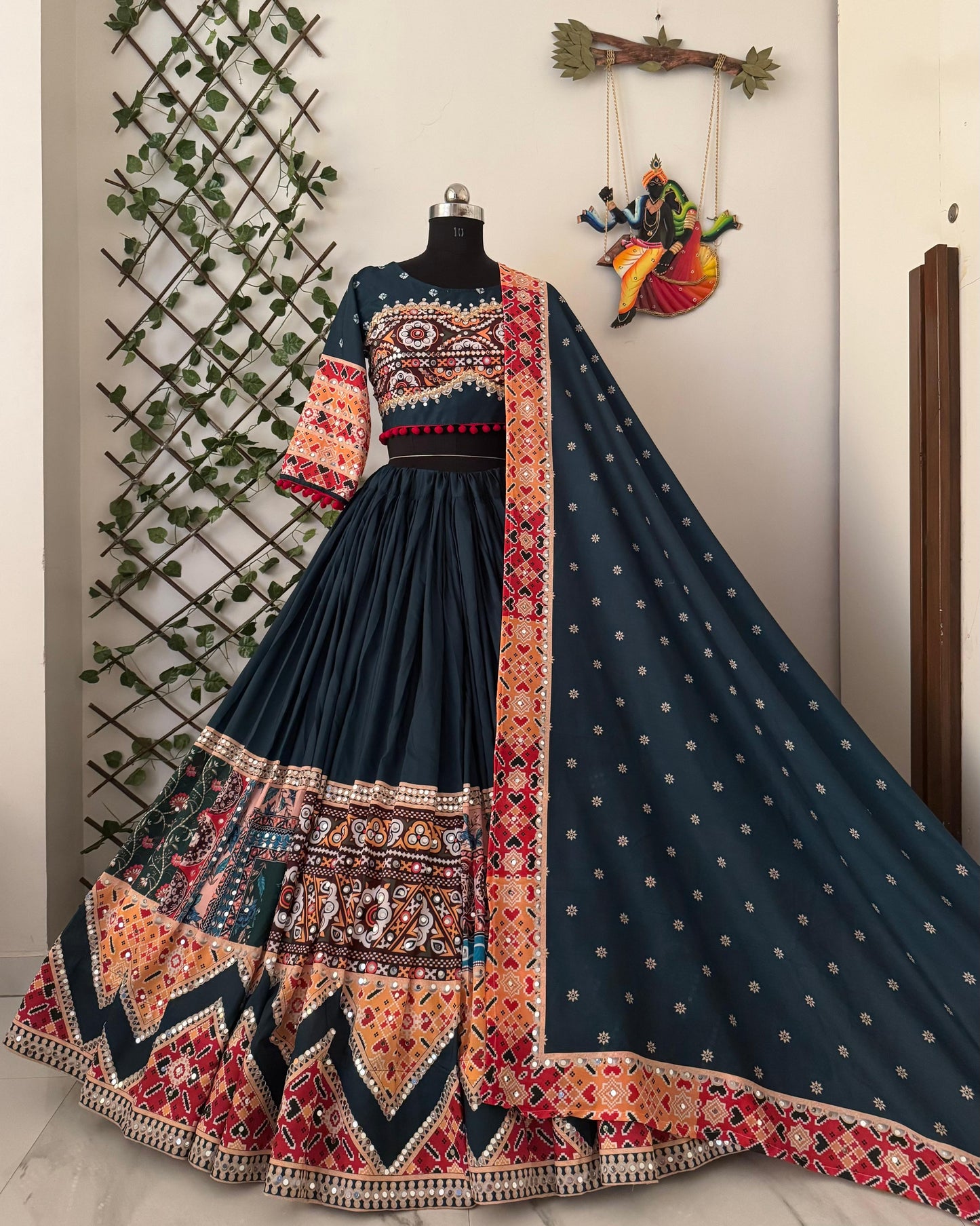 Ethenika Exclusive Heavy Muslin Digital Print with Mirror Work Navratri Special Designer Chaniya Choli