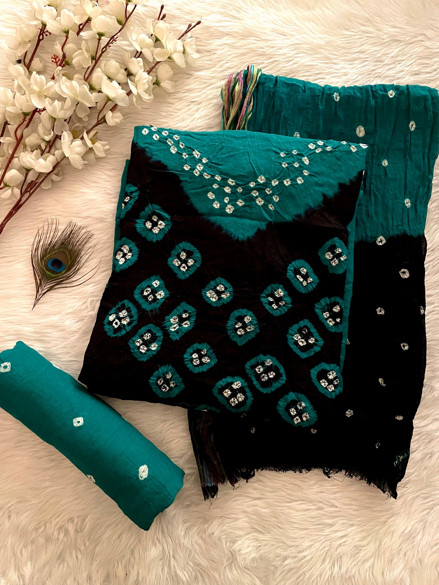 Rayon Dula Contrast Bandhani Dress Material (Unstitched) - Premium from Ethenika.com - Just INR 1290! Shop now at Ethenika.com