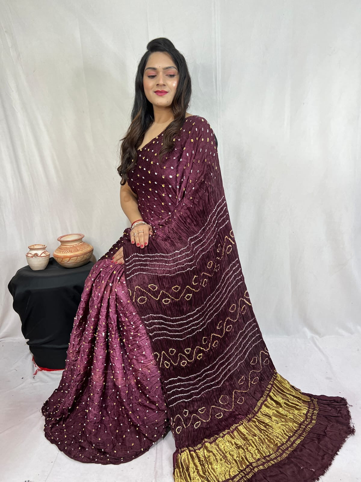 Pure Modal Silk Barik Bandhej work Bandhani Saree - Premium from Ethenika.com - Just INR 5990! Shop now at Ethenika.com