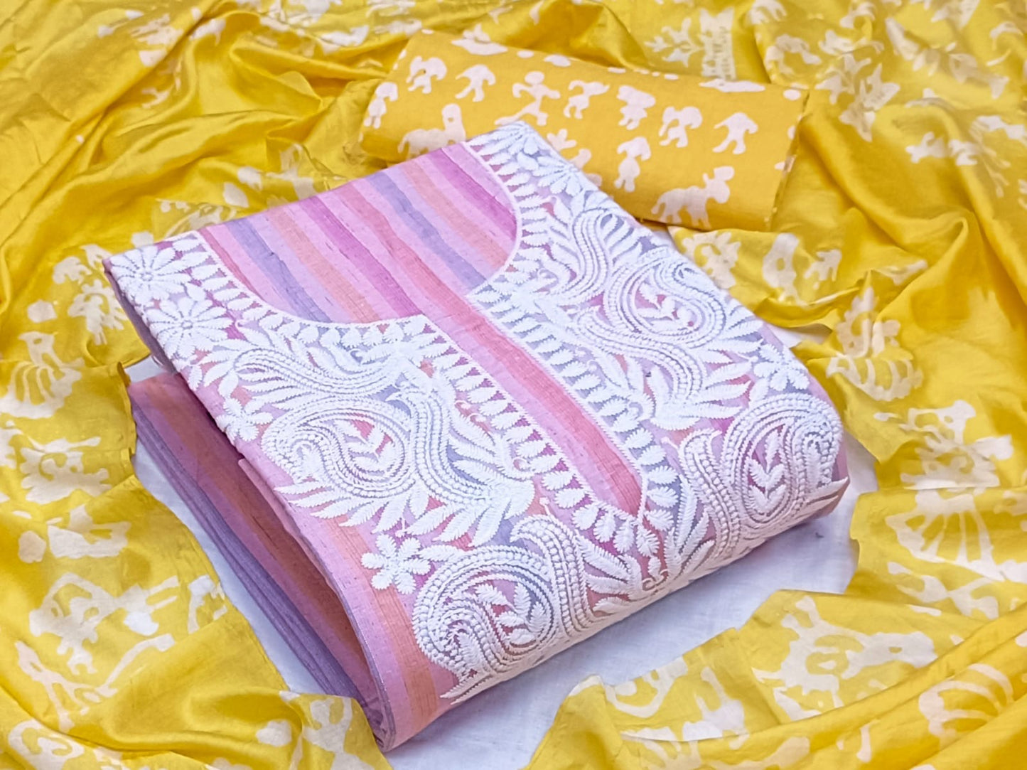 Cotton Lakhnavi Thread work batik print Dress Material (Unstitched) - Premium from Ethenika.com - Just INR 1690! Shop now at Ethenika.com
