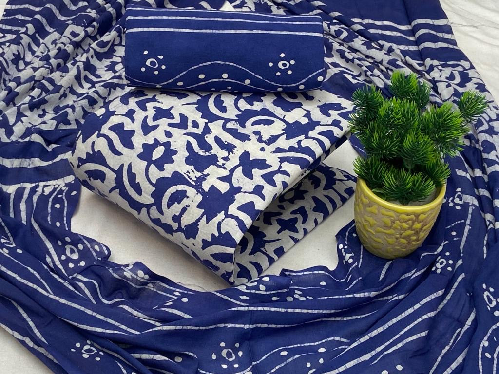 Soft Cotton Hand Blocked Wax Batik Dress Material (Unstitched) - Premium from Ethenika.com - Just INR 1490! Shop now at Ethenika.com