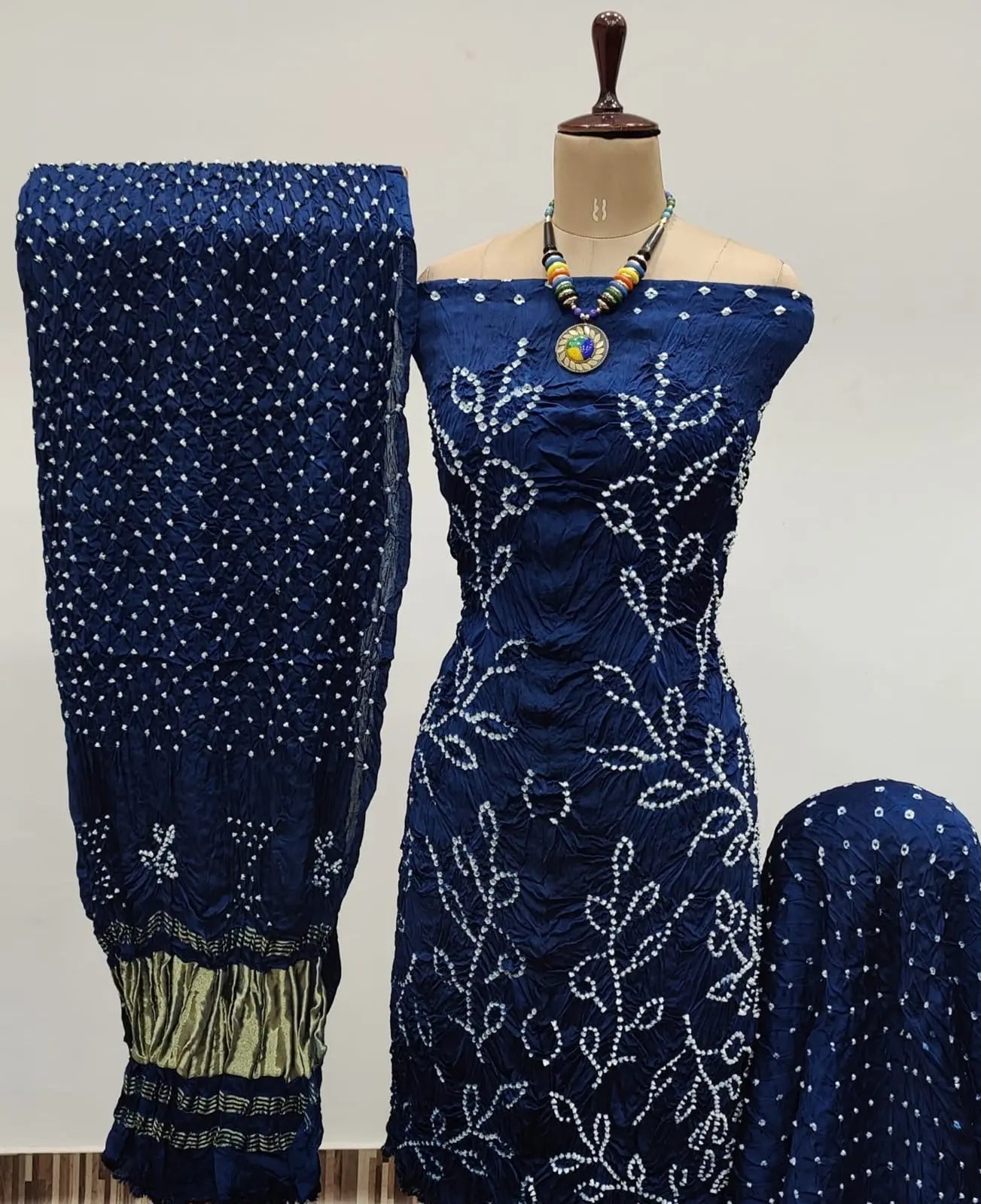 Heavy Modal Ghazi Silk Barik Bandhej work Bandhani Dress Material (Unstitched) - Premium from Ethenika.com - Just INR 5900! Shop now at Ethenika.com