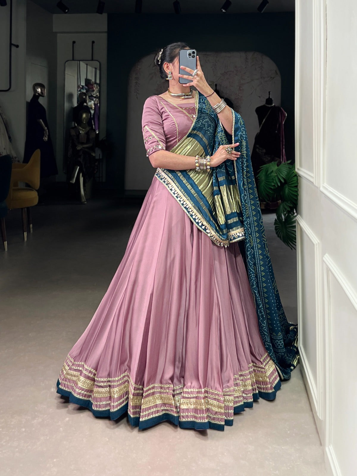 Pastel Silk Georgette Mirror Work Navratri Special Designer Chaniya Choli (Ready to Wear)