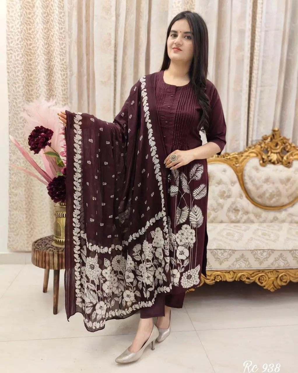 Soft Cotton Self Print Kurti Pant Dupatta Set - Premium from Ethenika.com - Just INR 2490! Shop now at Ethenika.com