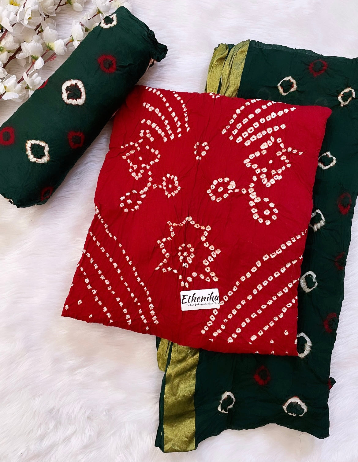 Cotton Satin Multi Color Bandhani Dress Material - Premium from Ethenika.com - Just INR 1690! Shop now at Ethenika.com