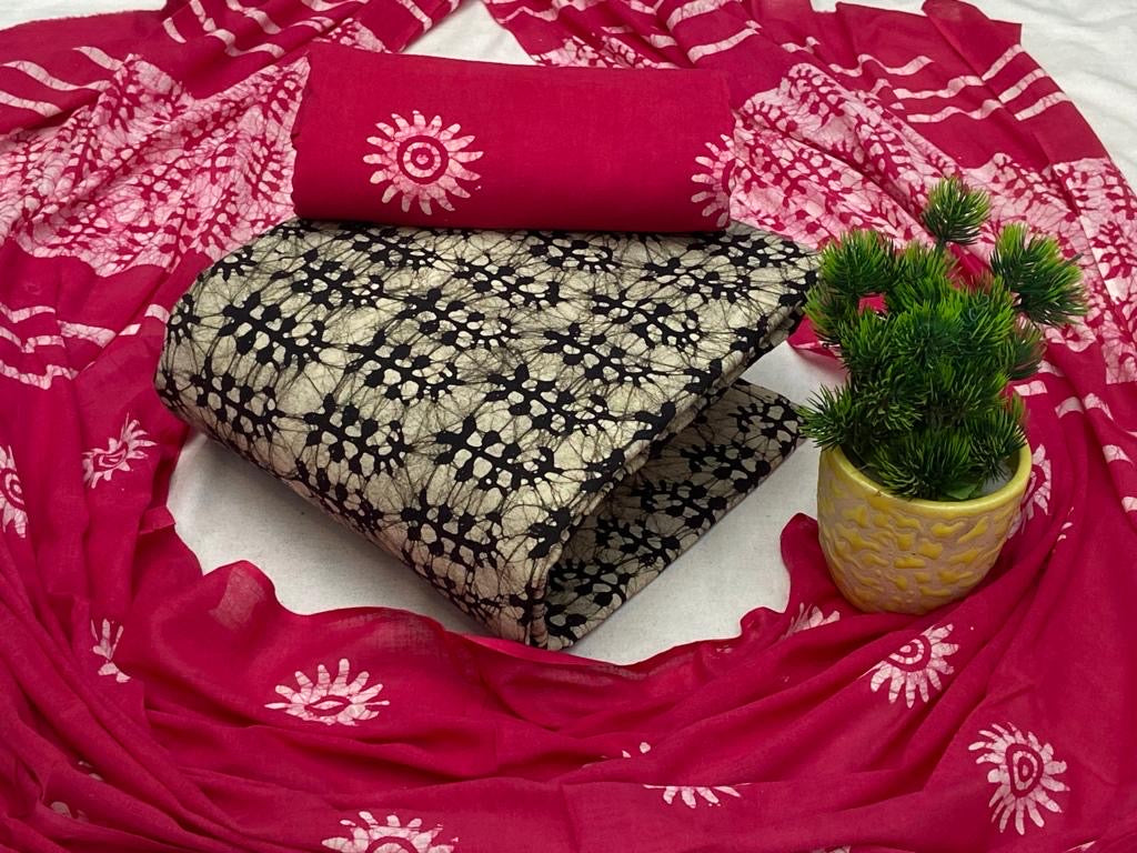 Soft Cotton Hand Blocked Wax Batik Dress Material (Unstitched) - Premium from Ethenika.com - Just INR 1490! Shop now at Ethenika.com