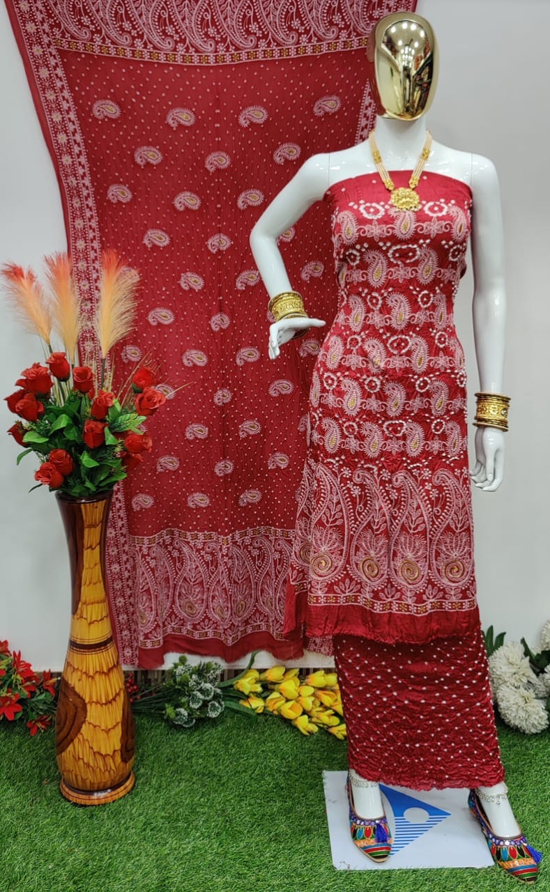 Modal Ghazi Silk Lakhnavi work Bandhani Salwar Material - Premium  from Ethenika.com - Just INR 4990! Shop now at Ethenika.com