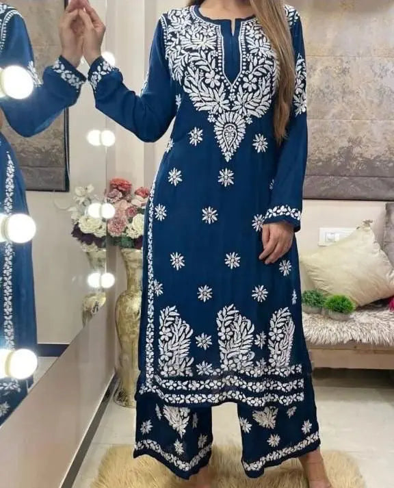 Rayon Chain Stitch work Chikankari Kurti - Premium  from Ethenika.com - Just INR 1590! Shop now at Ethenika.com