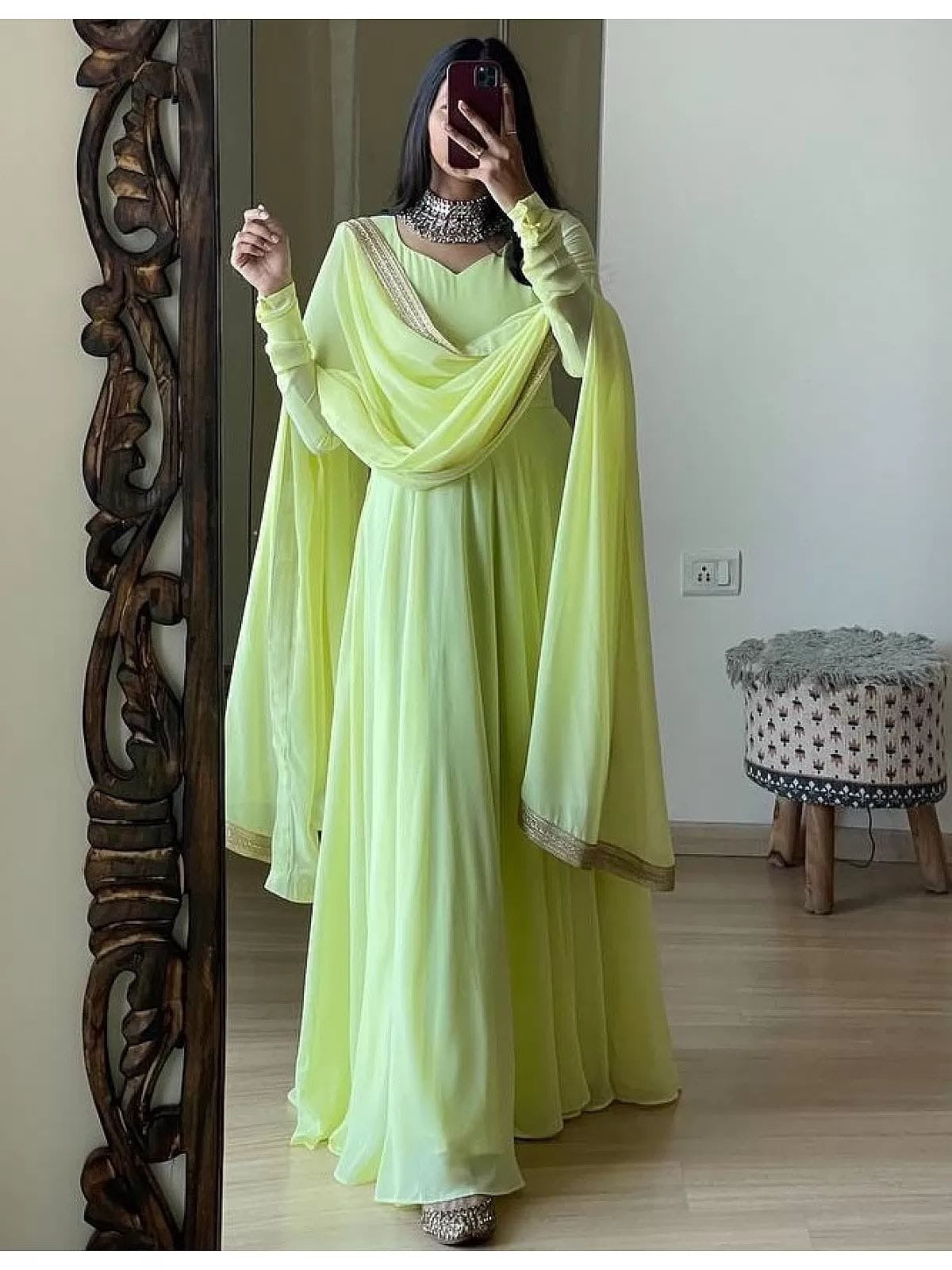 Georgette Attractive Gown Dupatta Set (Stitched) - Premium from Ethenika.com - Just INR 1690! Shop now at Ethenika.com