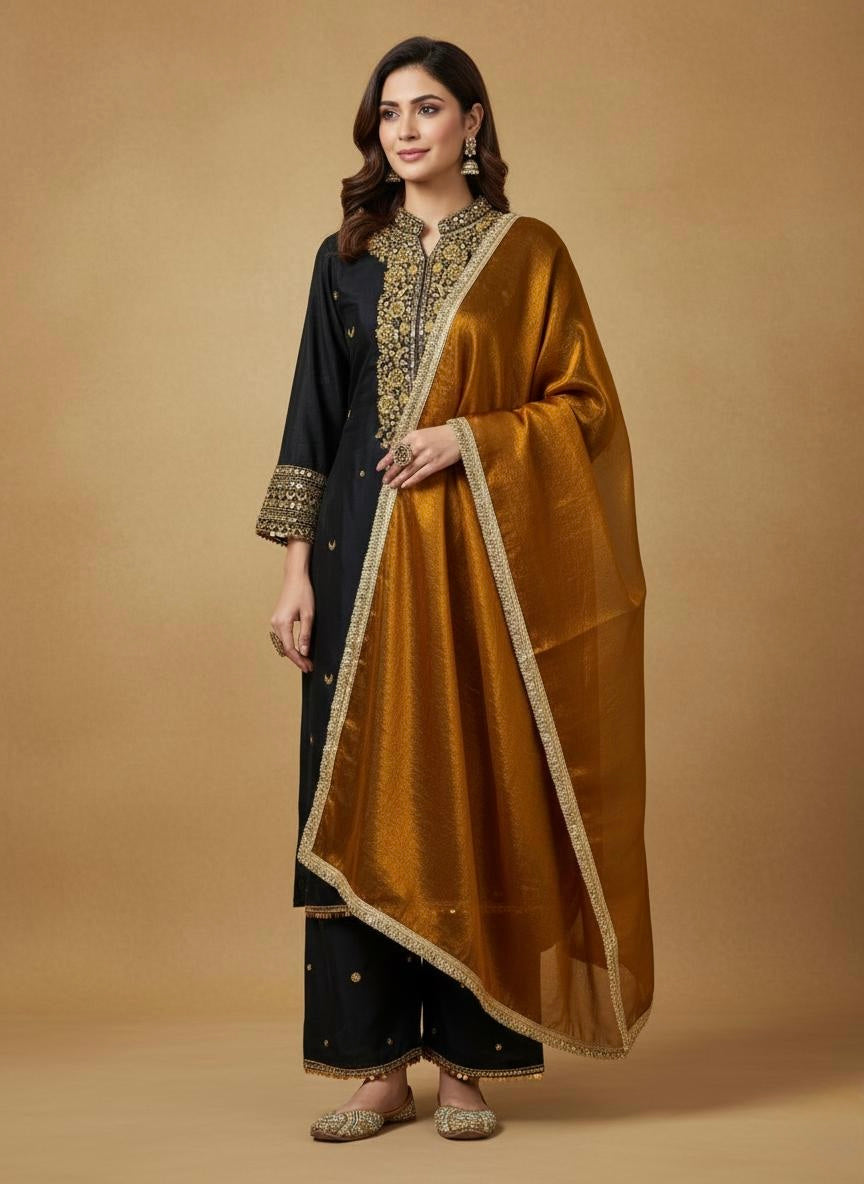 Chinon Silk Ready Wear Designer Kurti Palazzo Dupatta Set
