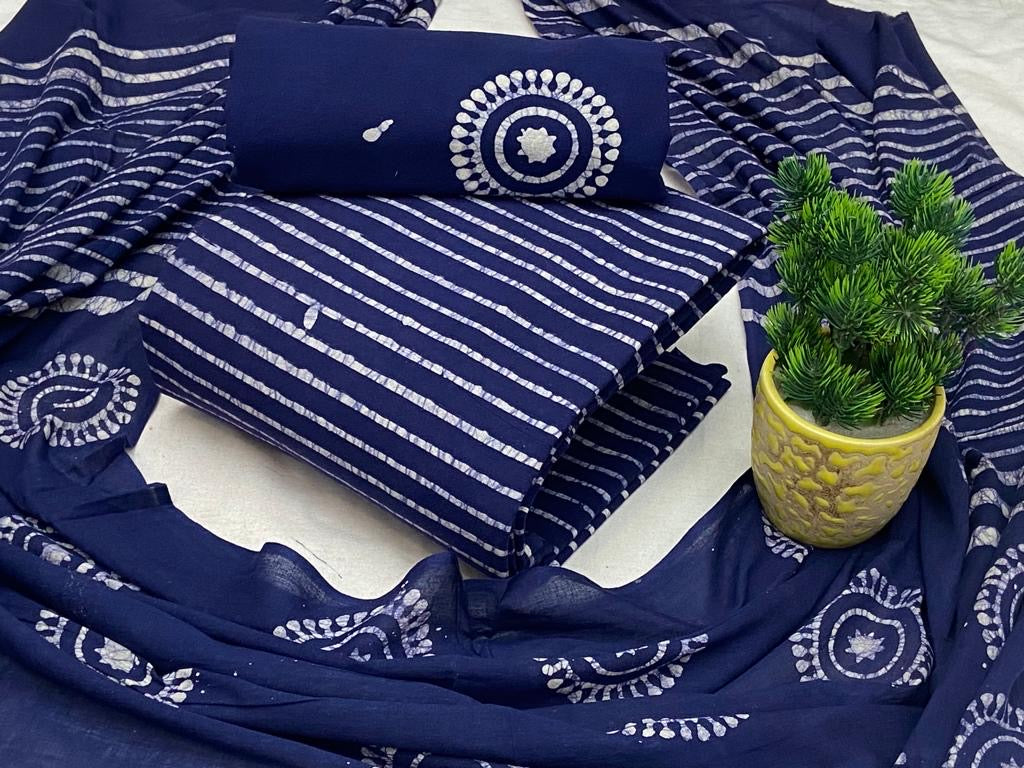 Soft Cotton Hand Blocked Wax Batik Dress Material (Unstitched)