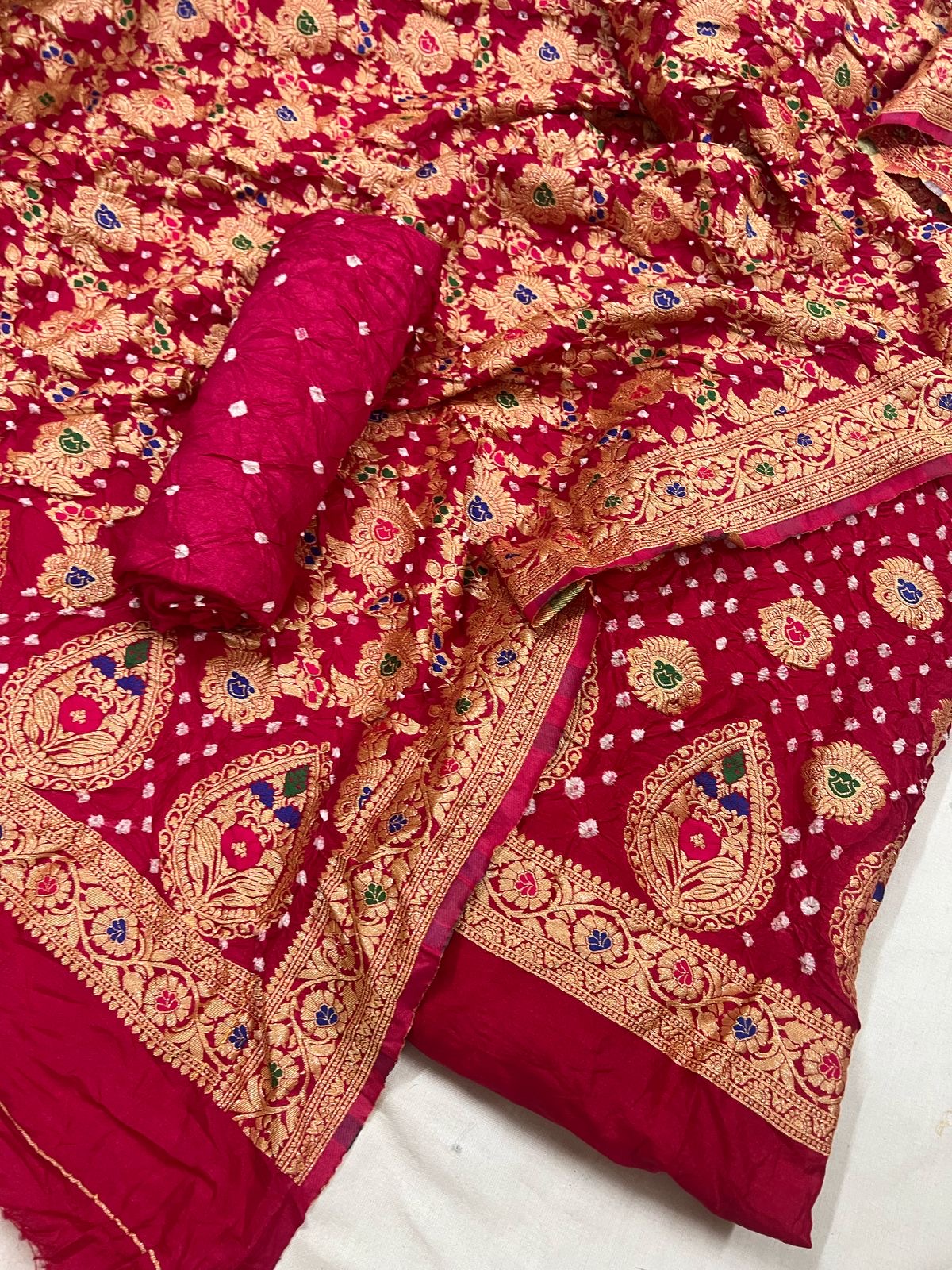 Dhupian Silk Authentic Kasab work Bandhani Dress Material (Unstitched) - Premium  from Ethenika.com  - Just INR 4990! Shop now at Ethenika.com