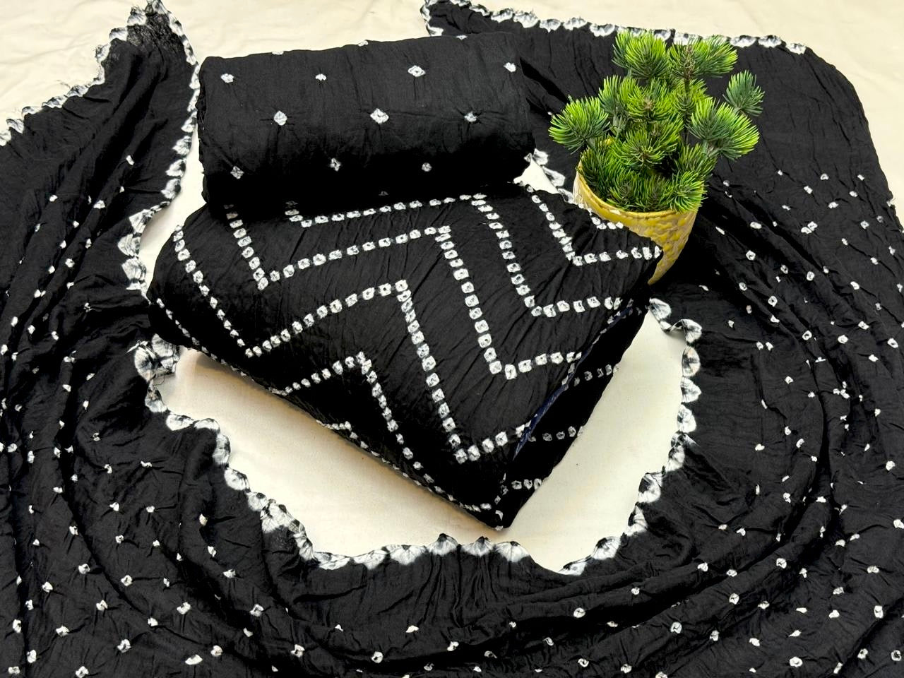 Cotton Satin W pattern Bandhani Dress Material - Premium from Ethenika.com - Just INR 1690! Shop now at Ethenika.com
