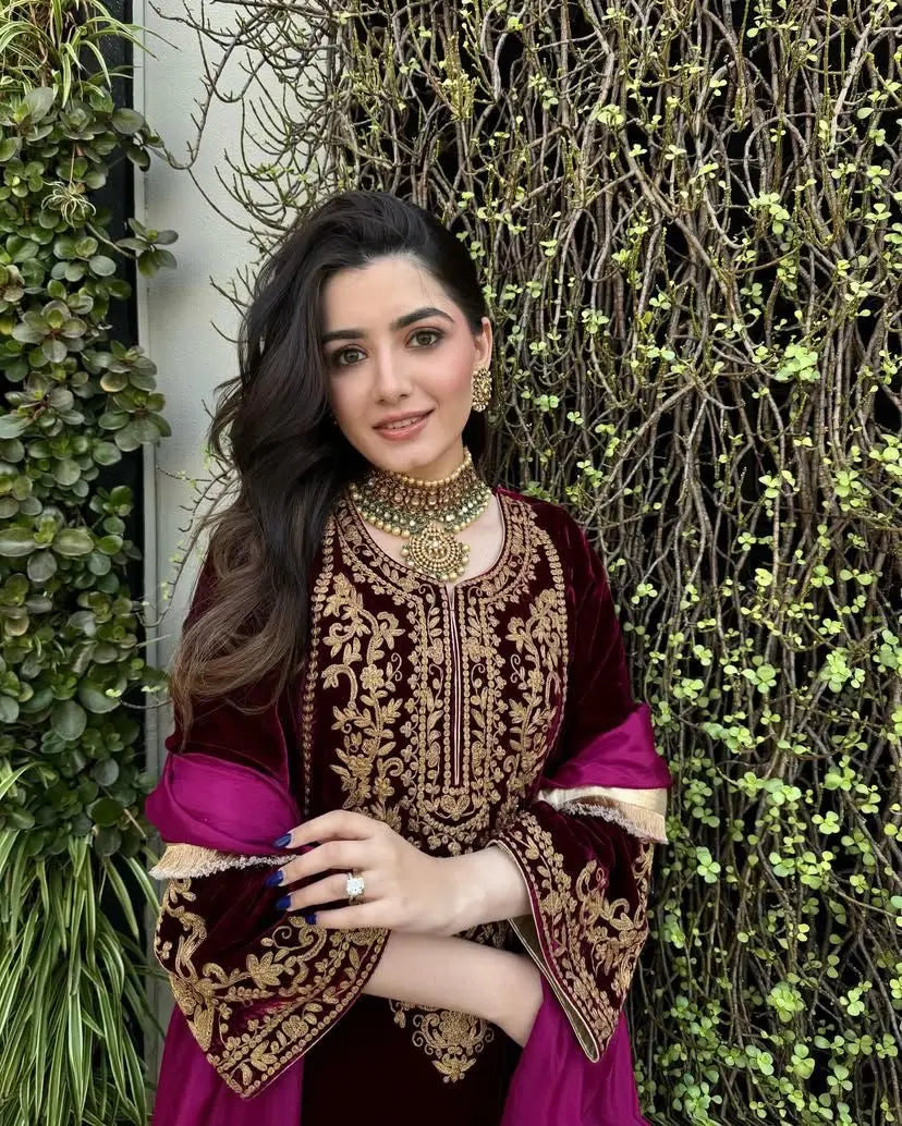 Ethenika Elegant Thread Embroidery work Ready to wear Velvet Suit - Premium from Ethenika.com - Just INR 3990! Shop now at Ethenika.com