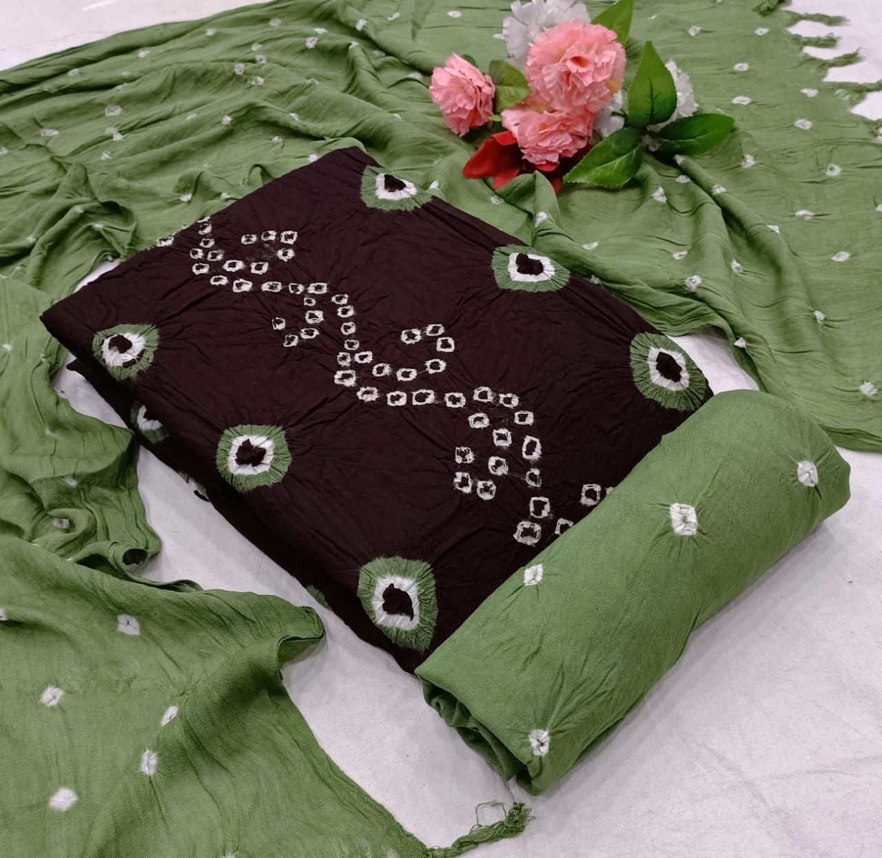 Dual Contrast Multi Gulti Bandhani Material (Unstitched) - Premium  from Ethenika.com - Just INR 1390! Shop now at Ethenika.com