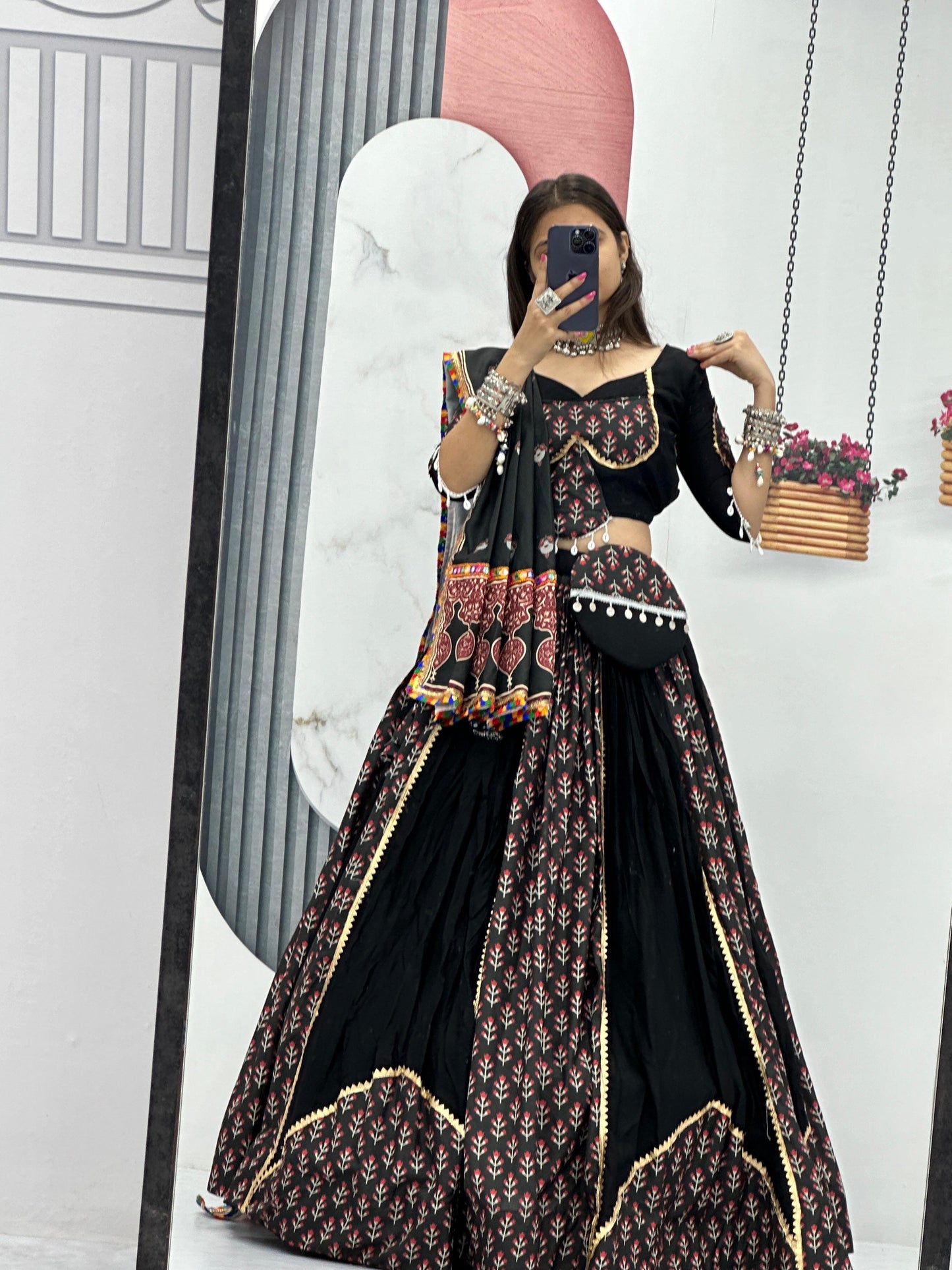 Ajrakh Print Gamthi work Navratri Special Chaniya Choli with Purse - Premium from Ethenika.com - Just INR 2999! Shop now at Ethenika.com