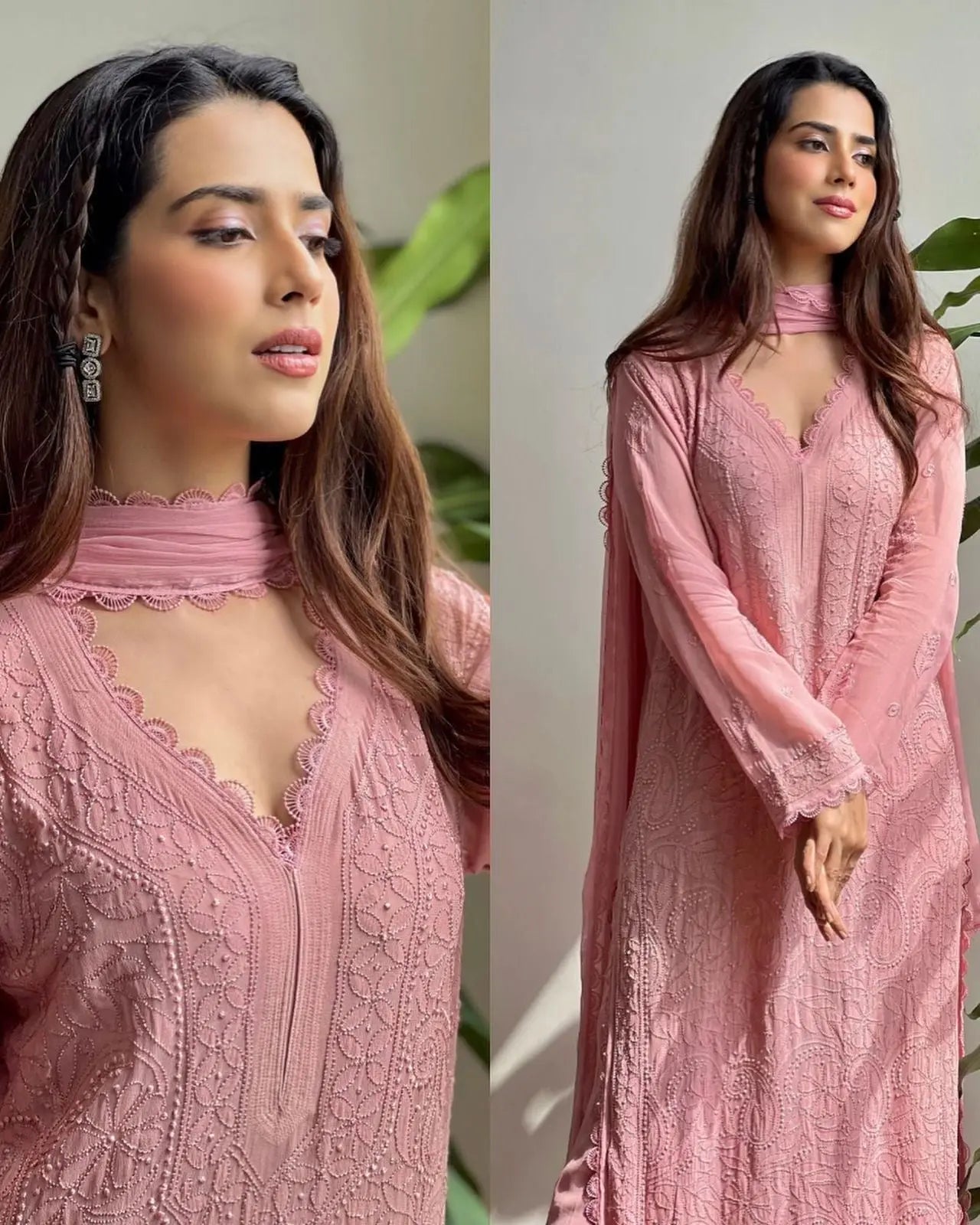 Chikankari work Faux Georgette Kurti Palazzo Set - Premium from Ethenika.com - Just INR 2590! Shop now at Ethenika.com