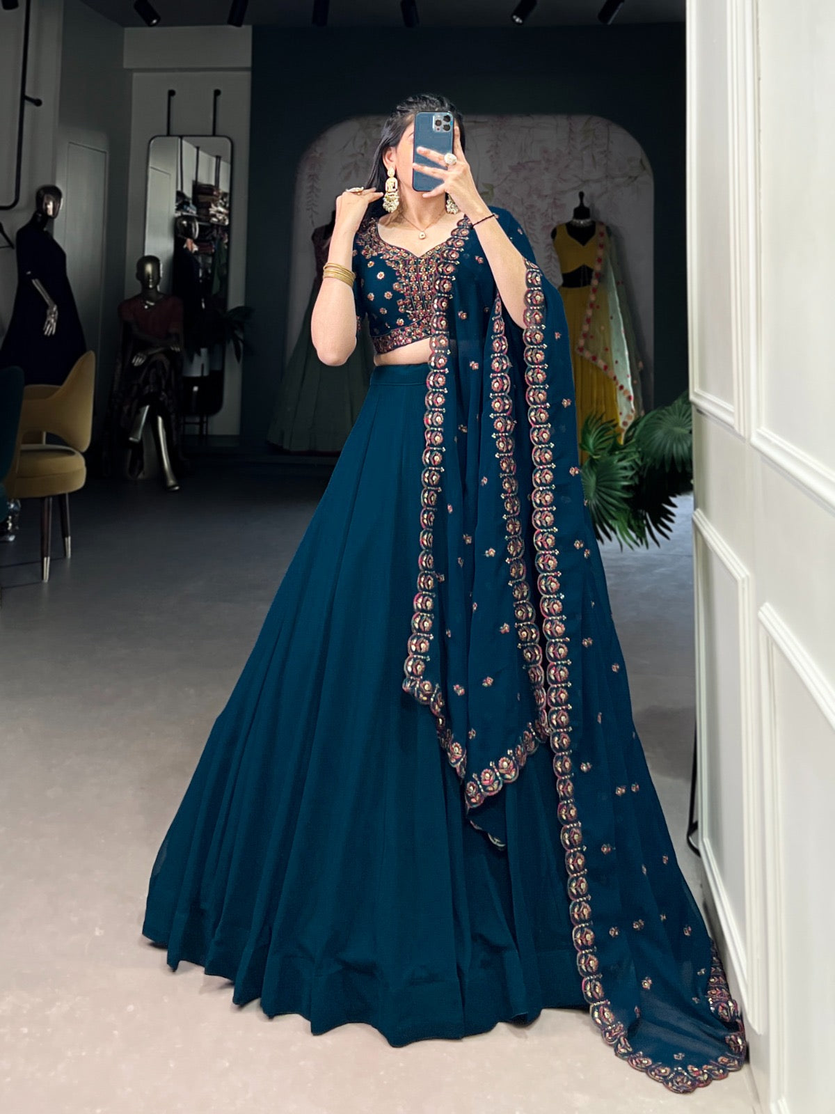 Georgette Sequence Thread Embroidery work Lehenga Choli Set (Stitched) - Premium from Ethenika.com - Just INR 4990! Shop now at Ethenika.com