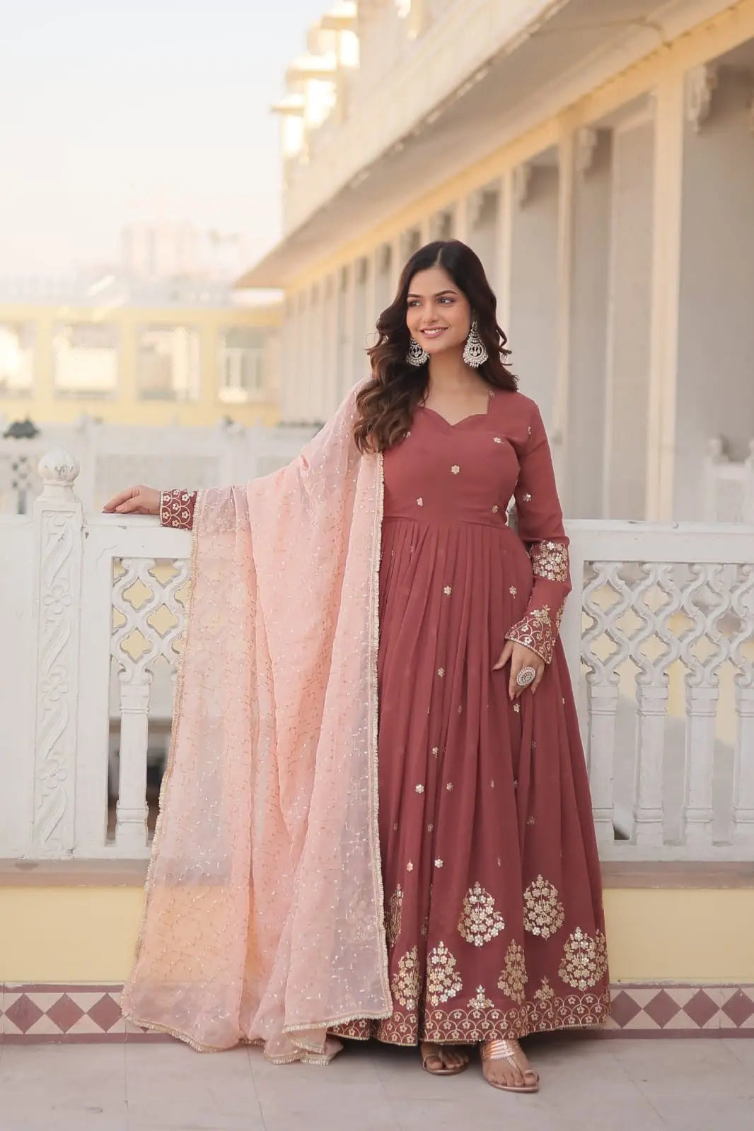 Faux Georgette Zari Thread Sequence Flair work Dress M(38) Faux Georgette Zari Thread Sequence Flair work Dress M(38)