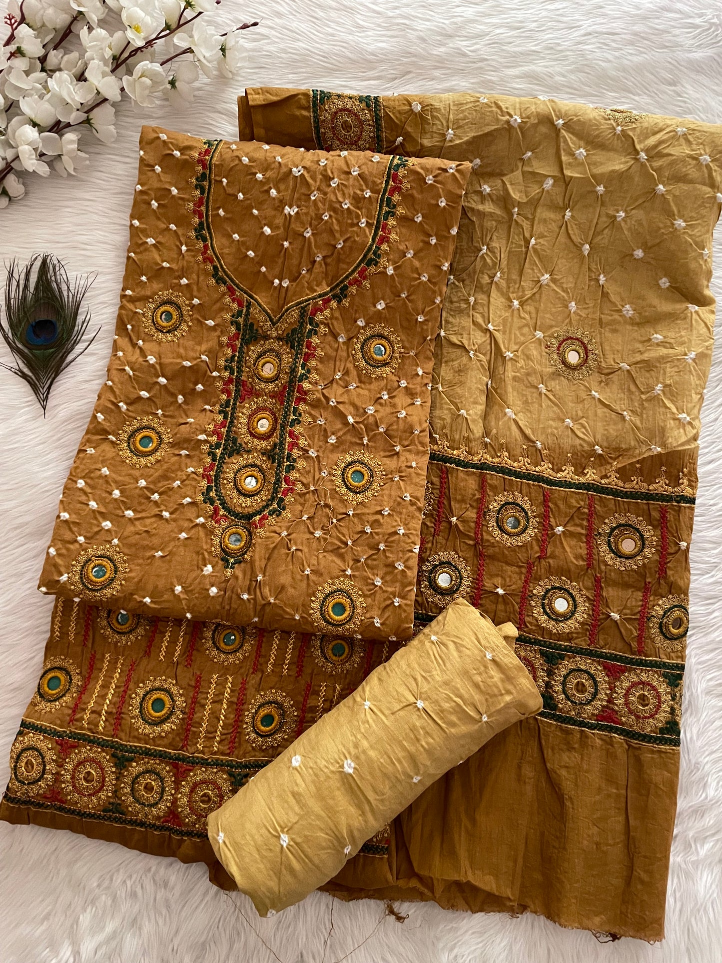 Ethenika Originals Mirror Hand Embroidery Tila Work With Heavy Work Dupatta Bandhani Dress Material (Unstitched) - Premium from Ethenika.com - Just INR 4590! Shop now at Ethenika.com