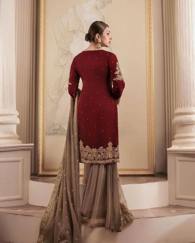 Georgette Sequence work Party Wear Kurti Sharara Dupatta Set - Premium from Ethenika.com - Just INR 2990! Shop now at Ethenika.com