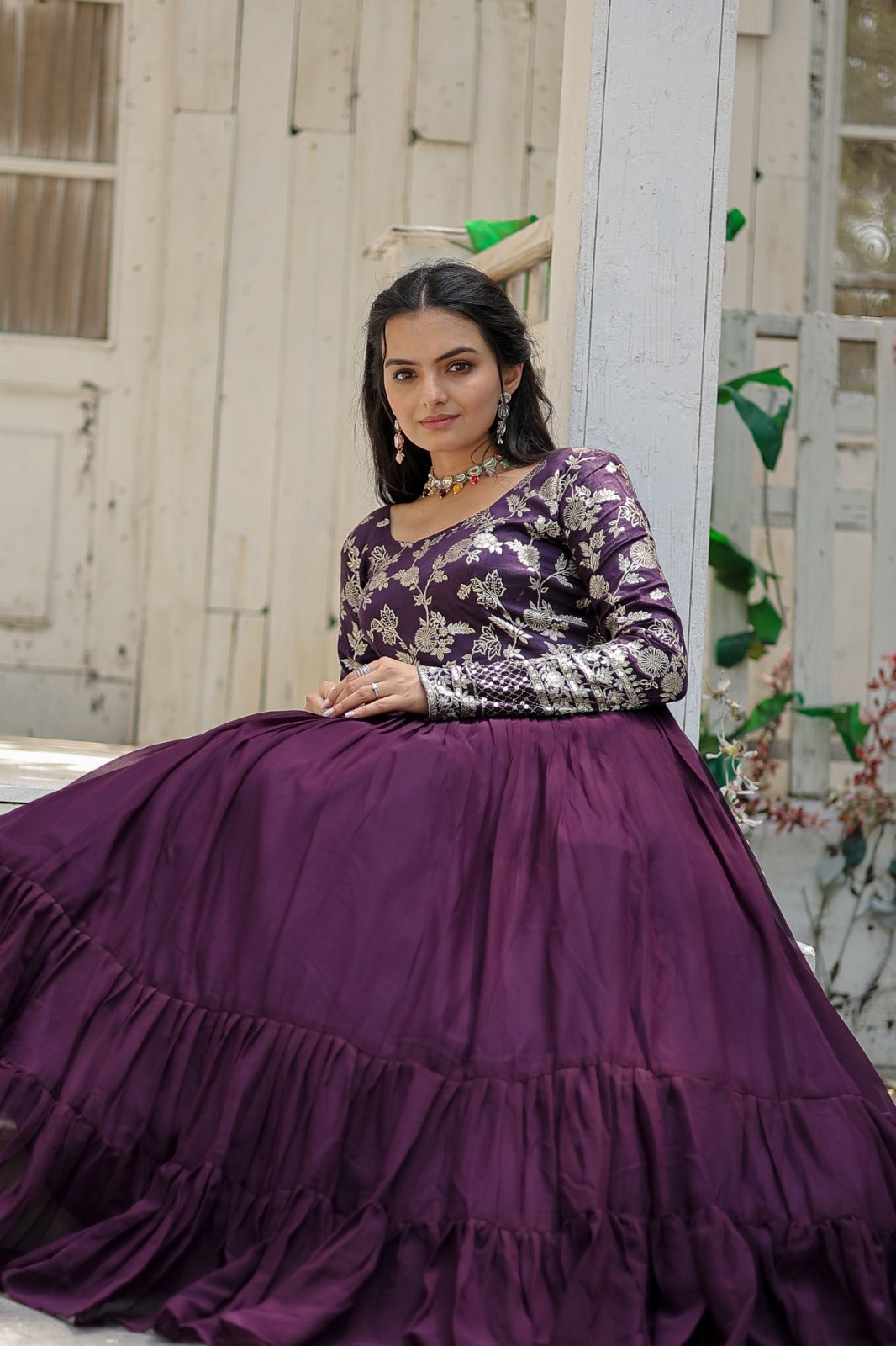 Viscos Jeckard Sequence Work Womens Gown (Stitched) - Premium from Ethenika.com - Just INR 1890! Shop now at Ethenika.com