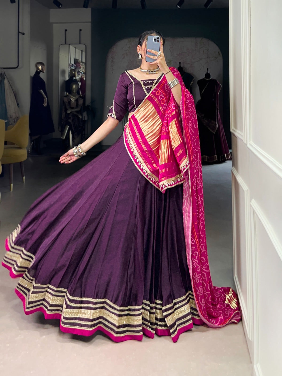 Pastel Silk Georgette Mirror Work Navratri Special Designer Chaniya Choli (Ready to Wear)
