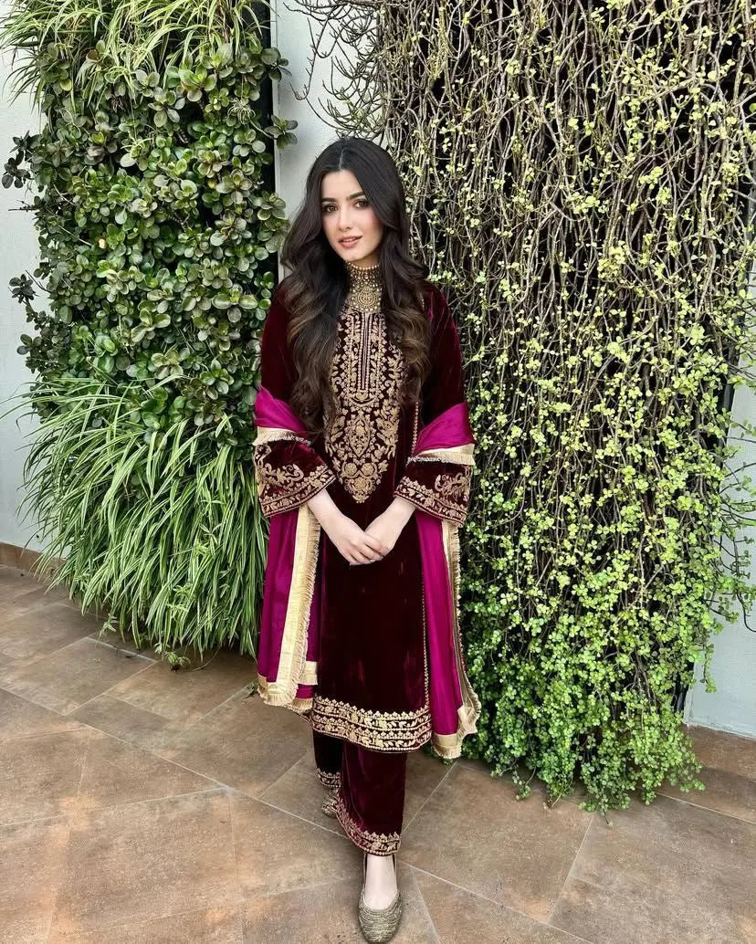 Ethenika Elegant Thread Embroidery work Ready to wear Velvet Suit - Premium from Ethenika.com - Just INR 3990! Shop now at Ethenika.com
