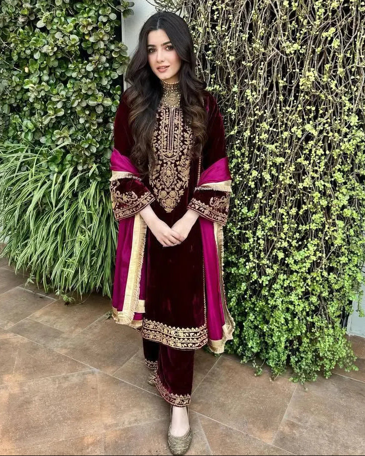 Ethenika Elegant Thread Embroidery work Ready to wear Velvet Suit - Premium from Ethenika.com - Just INR 3990! Shop now at Ethenika.com