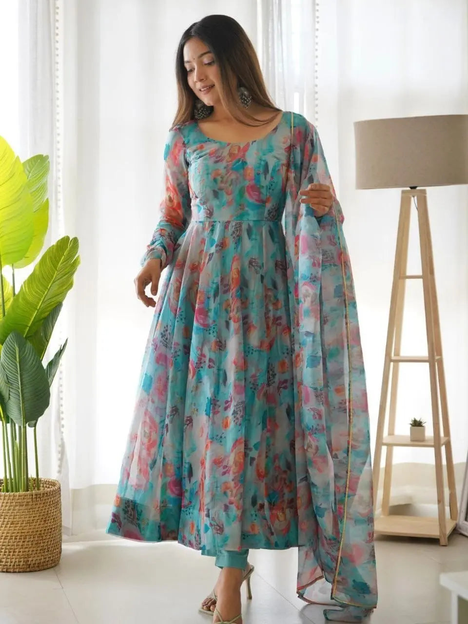 Organza Floral Digital Print Flair Dress Suit - Premium from Ethenika.com - Just INR 1590! Shop now at Ethenika.com