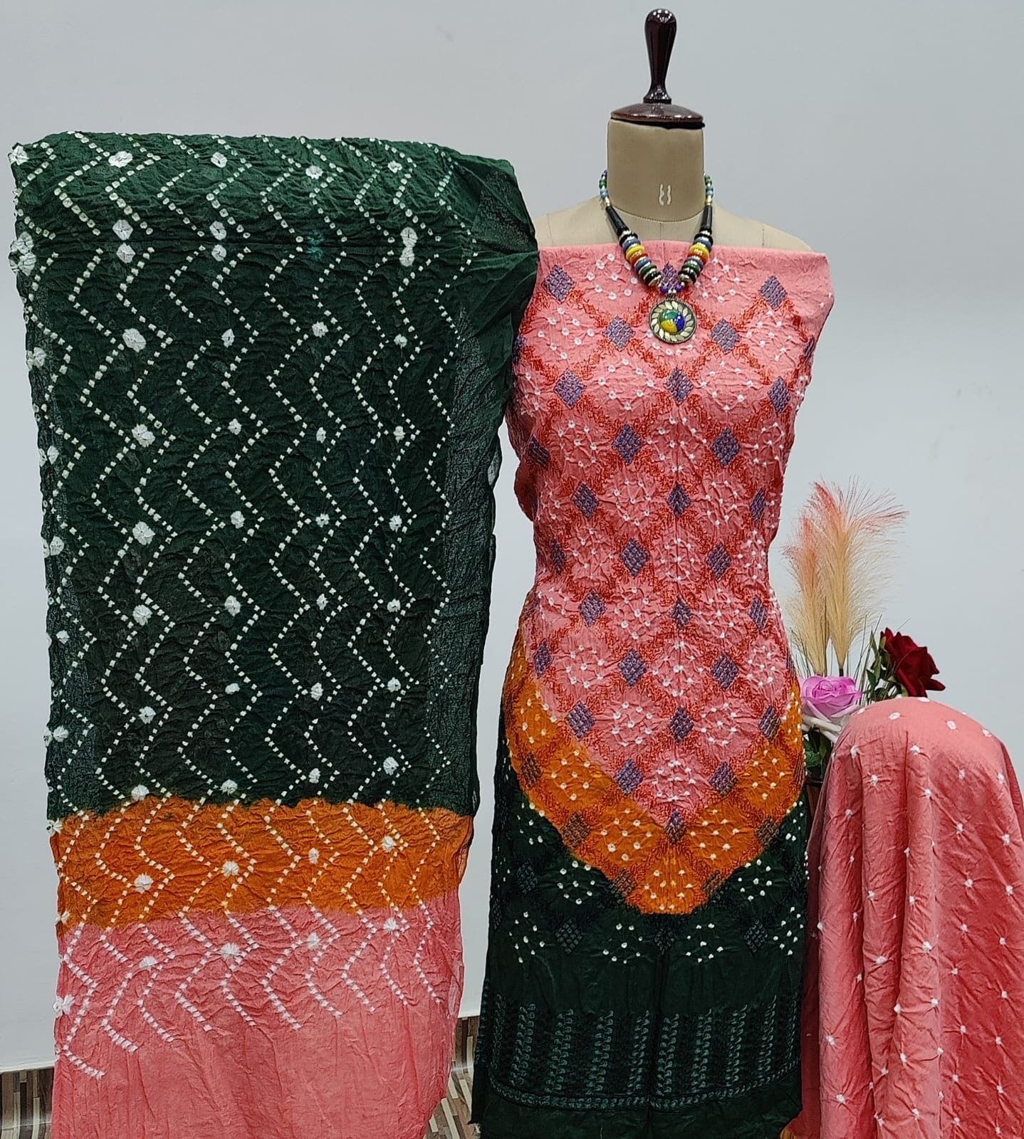 Cotton Satin Lakhnavi work Bandhani Dress Material - Premium  from Ethenika.com  - Just INR 1890! Shop now at Ethenika.com