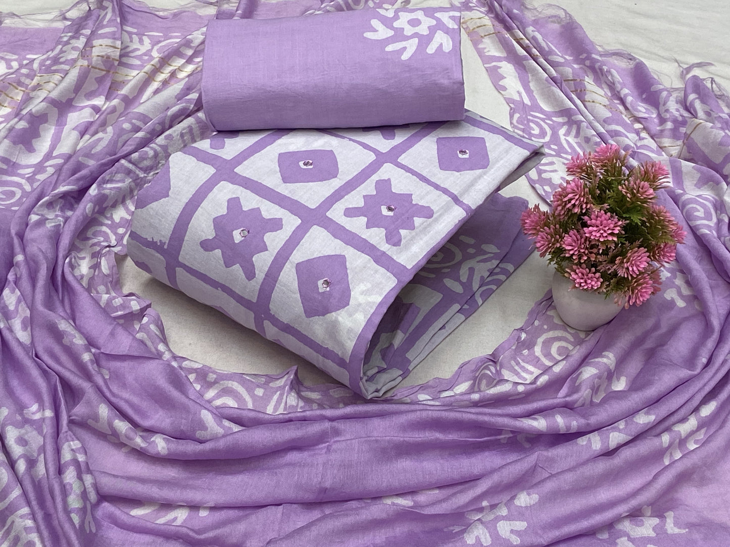 Cotton Mirror work Hand Block Batik Dress Material ( Unstitched) - Premium from Ethenika.com - Just INR 1390! Shop now at Ethenika.com