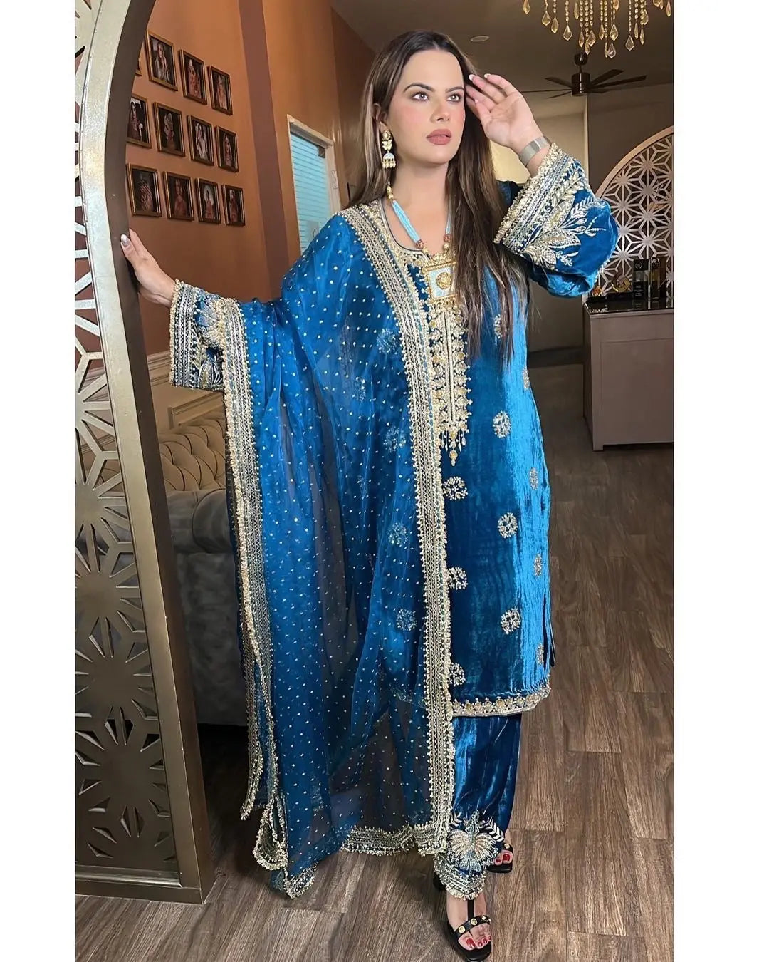 Premium Thread Embroidery work Velvet Kurti Pant Dupatta Set (Stitched) - Premium from Ethenika.com - Just INR 2490! Shop now at Ethenika.com