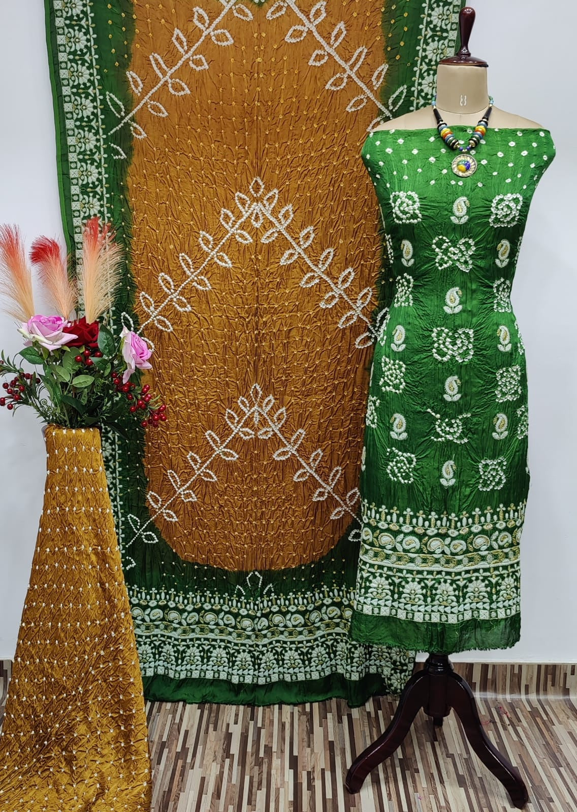 Ghazi Silk Lakhnavi Thread and Bandhani Work Bandhani Dress Material - Premium  from Ethenika.com - Just INR 5990! Shop now at Ethenika.com