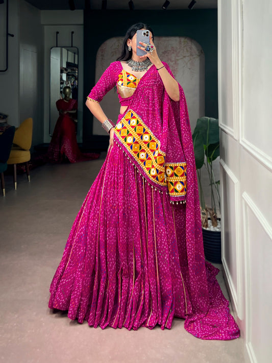 Georgette Gamthi Work Bandhani Chaniya Choli (Ready to Wear)