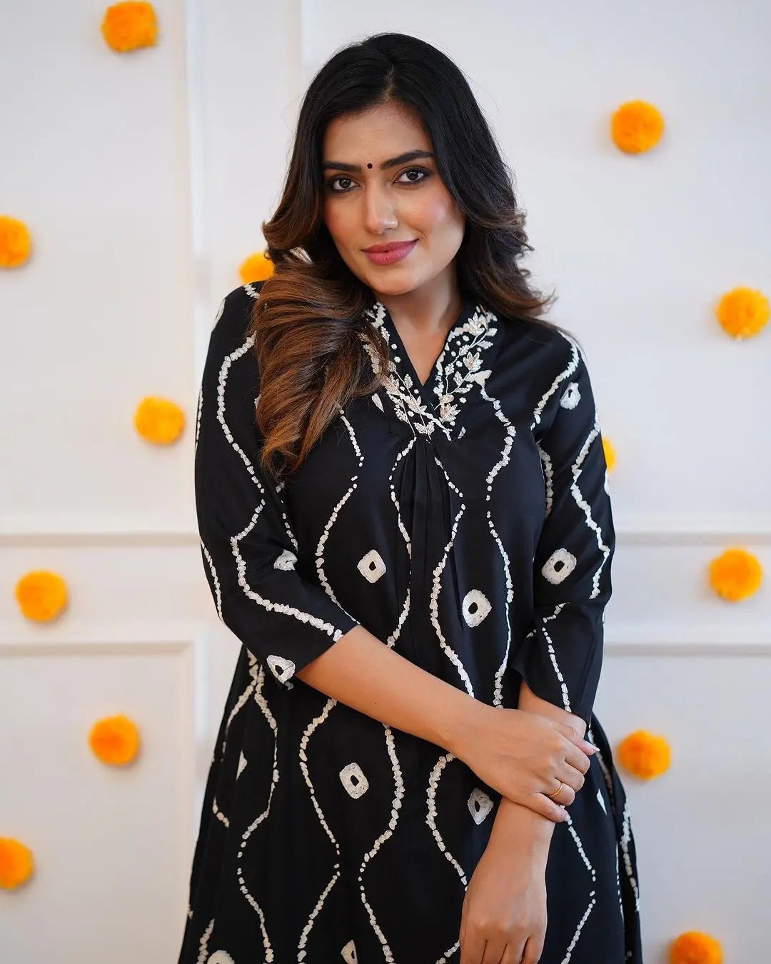 Neckline Thread Work Leheriya Kurti Pant Set (Stitched) - Premium from Ethenika.com - Just INR 1990! Shop now at Ethenika.com