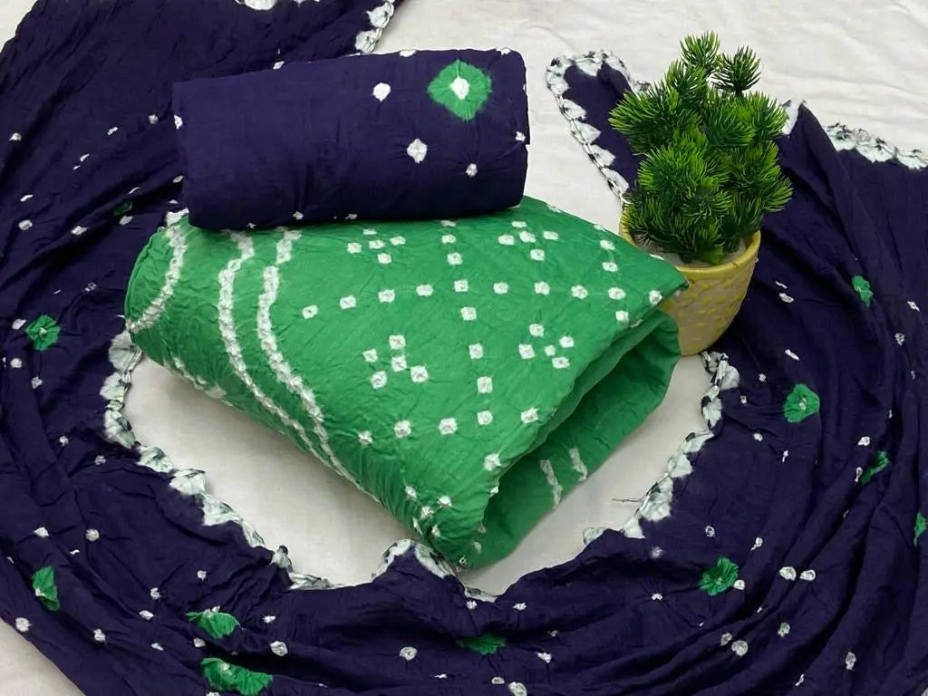 Cotton Satin Contrast Hand Crafted Kutchi Bandhani Dress Material (Unstitched) - Premium from Ethenika.com - Just INR 1490! Shop now at Ethenika.com