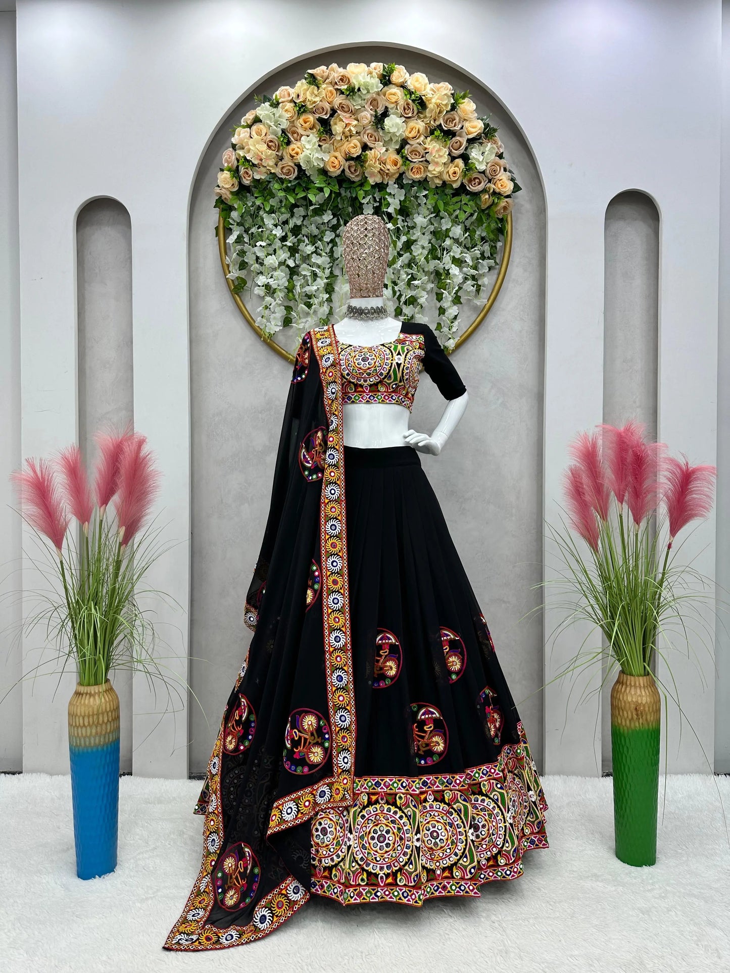 Faux Gerogette Full Mirror work Chaniya Choli (Stitched) - Premium from Ethenika.com - Just INR 3999! Shop now at Ethenika.com