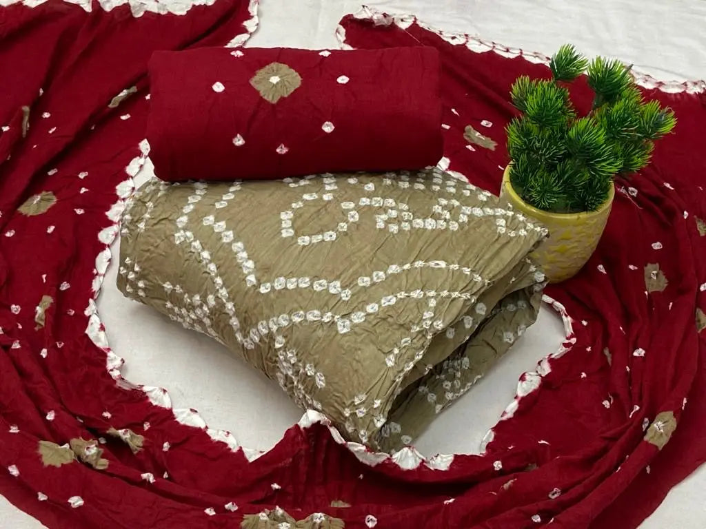 Cotton Satin Contrast Hand Crafted Kutchi Bandhani Dress Material (Unstitched) - Premium from Ethenika.com - Just INR 1490! Shop now at Ethenika.com