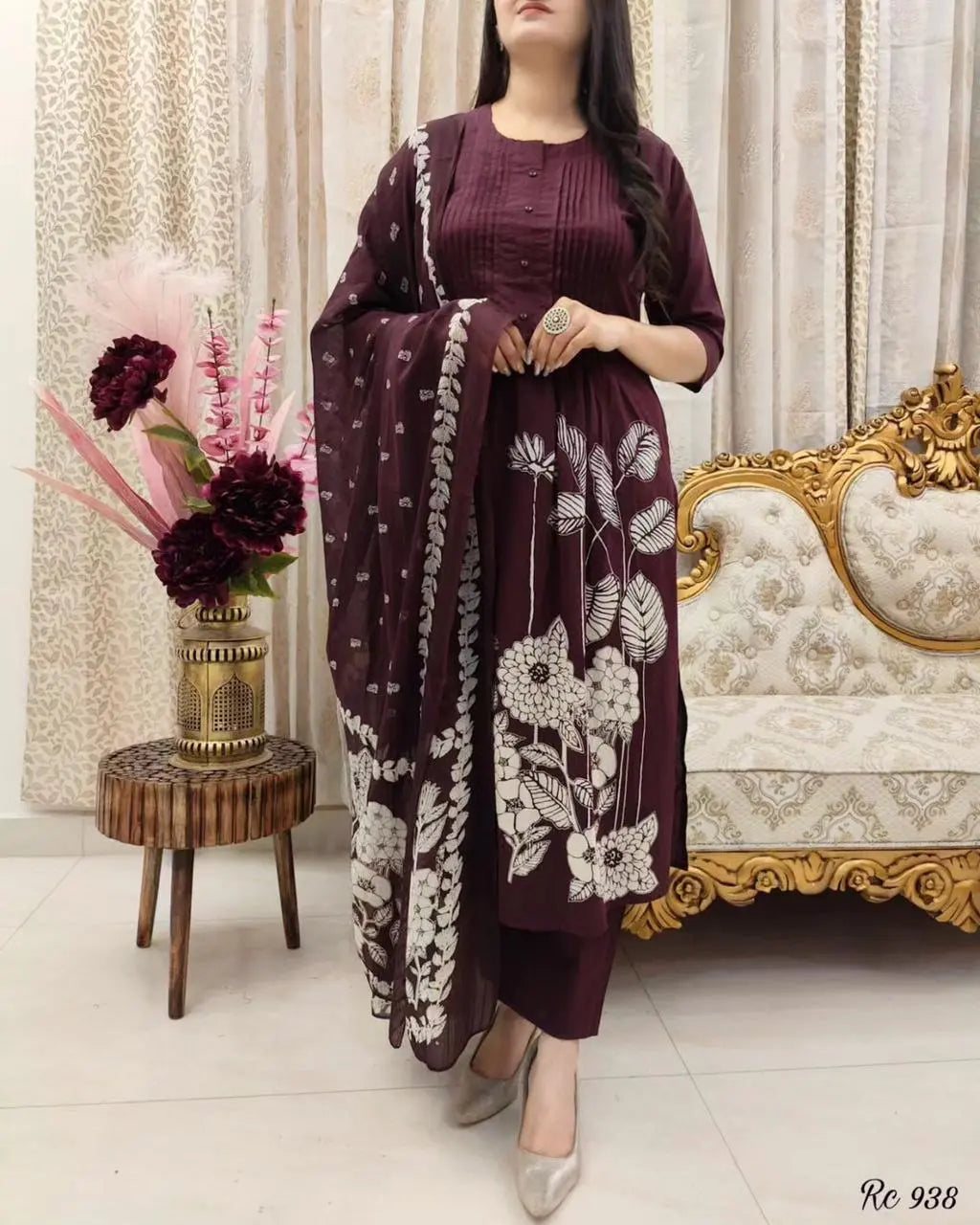 Soft Cotton Self Print Kurti Pant Dupatta Set - Premium from Ethenika.com - Just INR 2490! Shop now at Ethenika.com