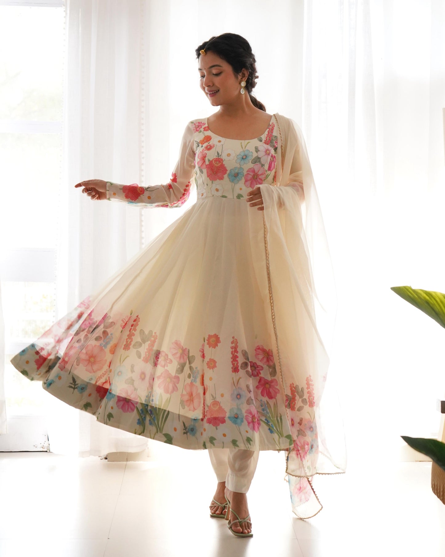 Organza Silk Hand Work Anarkali Kurti Dupatta Pant Set ( Ready to Wear) - Premium from Ethenika.com - Just INR 2990! Shop now at Ethenika.com