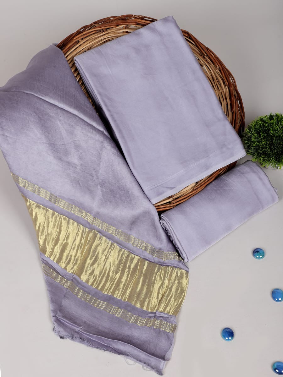 Chanderi Silk Plain Concept Dress Material with Zari Weaving Dupatta (Unstitched)
