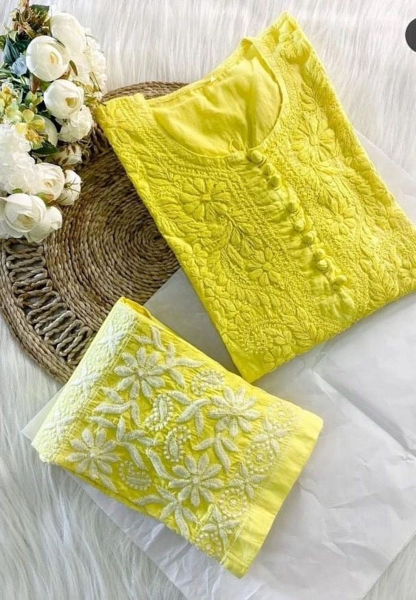Muslin Chikankari Kurti Palazzo Set - Premium from Ethenika.com - Just INR 1790! Shop now at Ethenika.com