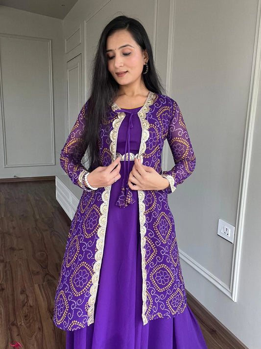 Faux Georgette Bandhani Print Gown Shrug Set - Premium  from Ethenika.com - Just INR 2990! Shop now at Ethenika.com