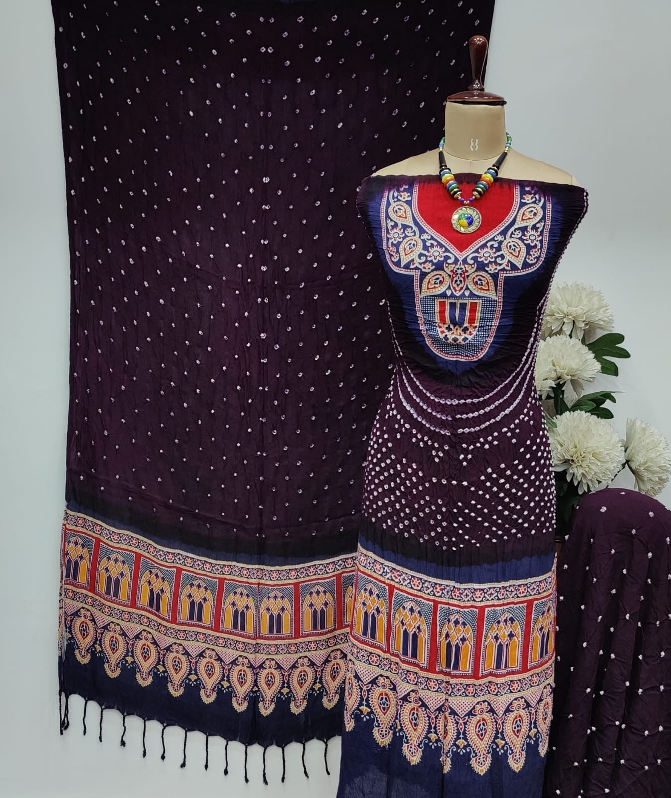 Cotton Ajrakh work Bandhani Dress Material - Premium from Ethenika.com - Just INR 2190! Shop now at Ethenika.com