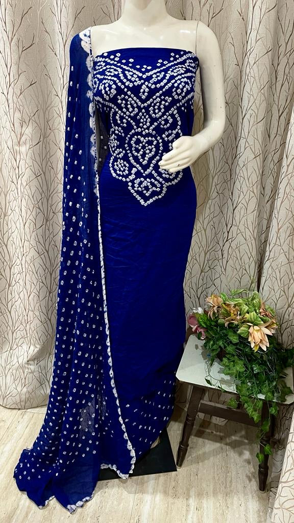 Kusum Neck work Self Contrast Bandhani Ethenika.com