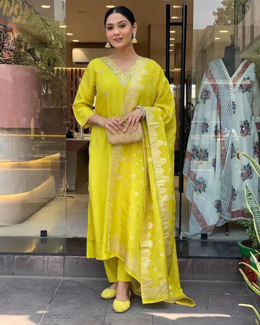 Zari Weaving Roman Silk Kurti Pant Dupatta Set (Stitched) - Premium from Ethenika.com - Just INR 2490! Shop now at Ethenika.com